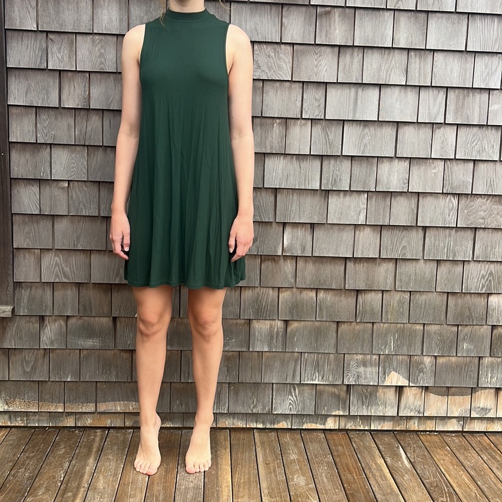 TopShop Dark Green High Neck Swing Dress Sz 6 Womens Casual Pullover Sleeveless